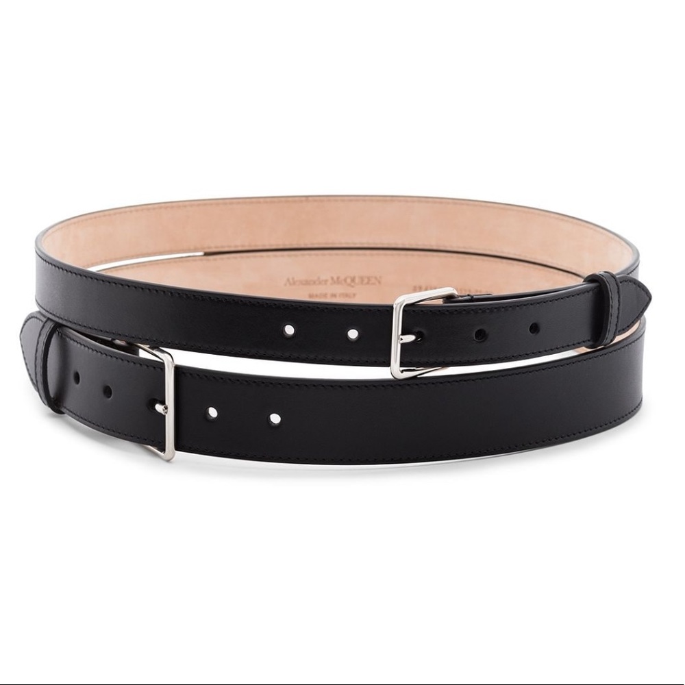 Alexander McQueen Black Leather Double Buckle Belt